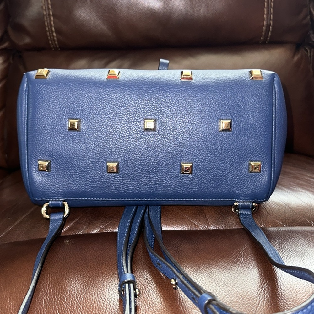 🔥🔥🔥Authentic Salvatore Ferragamo The Studio Blue Leather Studded Backpack - Picture 8 of 16